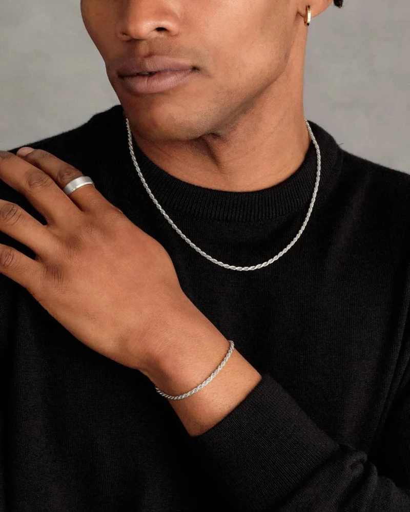 3-teiliges Edelstahl-Armband, Halskette, Ring für Männer und Frauen, Retro, schlichtes und personalisiertes Punk-Hip-Hop-Schmuckset, modische Geschenke
