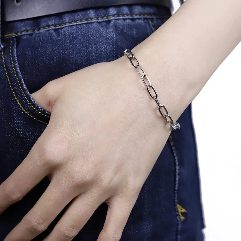 Mode Herren Einfache Edelstahl Kette Armbänder für Frauen Unisex Handgelenk Schmuck Geschenke Punk Metall Hip Hop Paar Schmuck