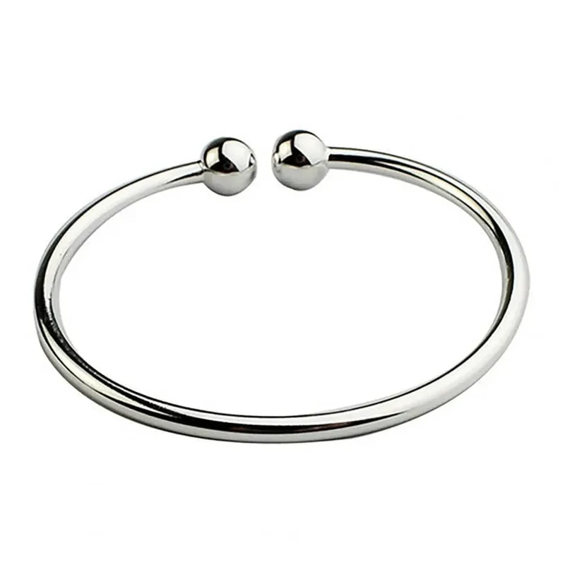 19.5 cm Mode Einfache frauen Edelstahl Versilbert Offene Hand Manschette Armband Einfache Perlen Armreif