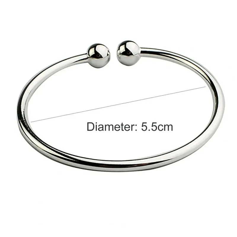 19.5 cm Mode Einfache frauen Edelstahl Versilbert Offene Hand Manschette Armband Einfache Perlen Armreif