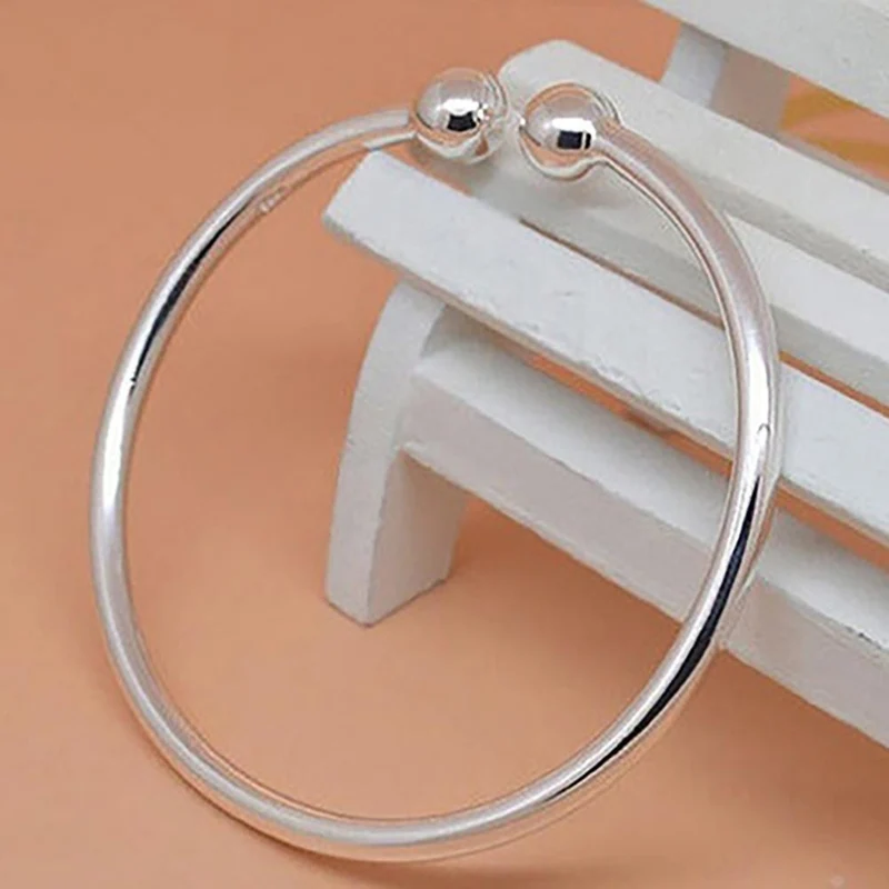 19.5 cm Mode Einfache frauen Edelstahl Versilbert Offene Hand Manschette Armband Einfache Perlen Armreif