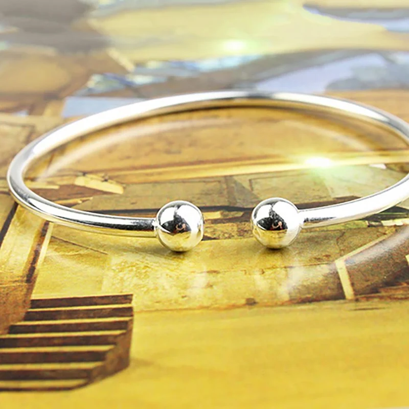 19.5 cm Mode Einfache frauen Edelstahl Versilbert Offene Hand Manschette Armband Einfache Perlen Armreif
