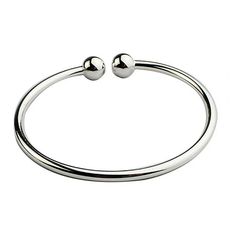 19.5 cm Mode Einfache frauen Edelstahl Versilbert Offene Hand Manschette Armband Einfache Perlen Armreif