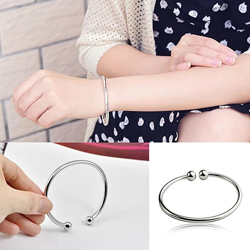 19.5 cm Mode Einfache frauen Edelstahl Versilbert Offene Hand Manschette Armband Einfache Perlen Armreif