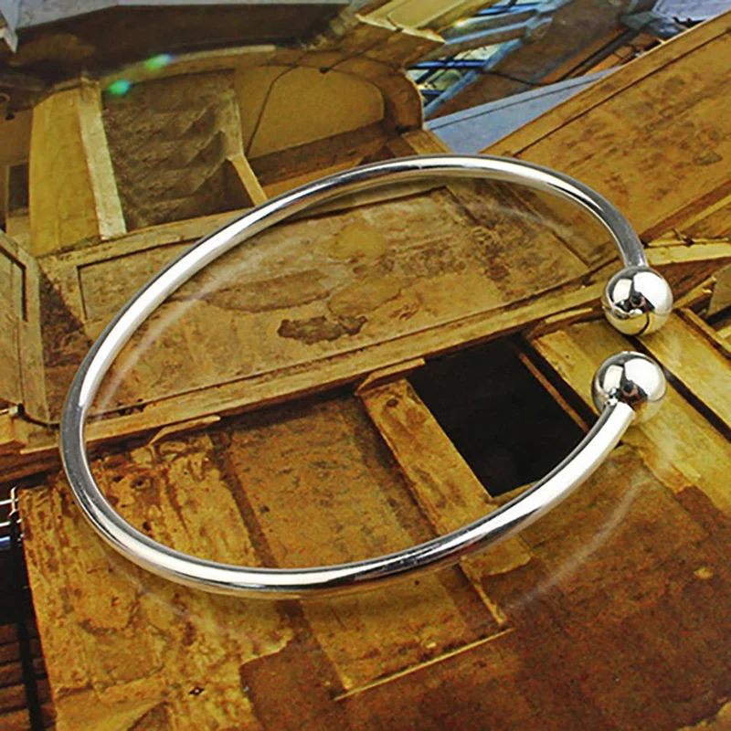 19.5 cm Mode Einfache frauen Edelstahl Versilbert Offene Hand Manschette Armband Einfache Perlen Armreif