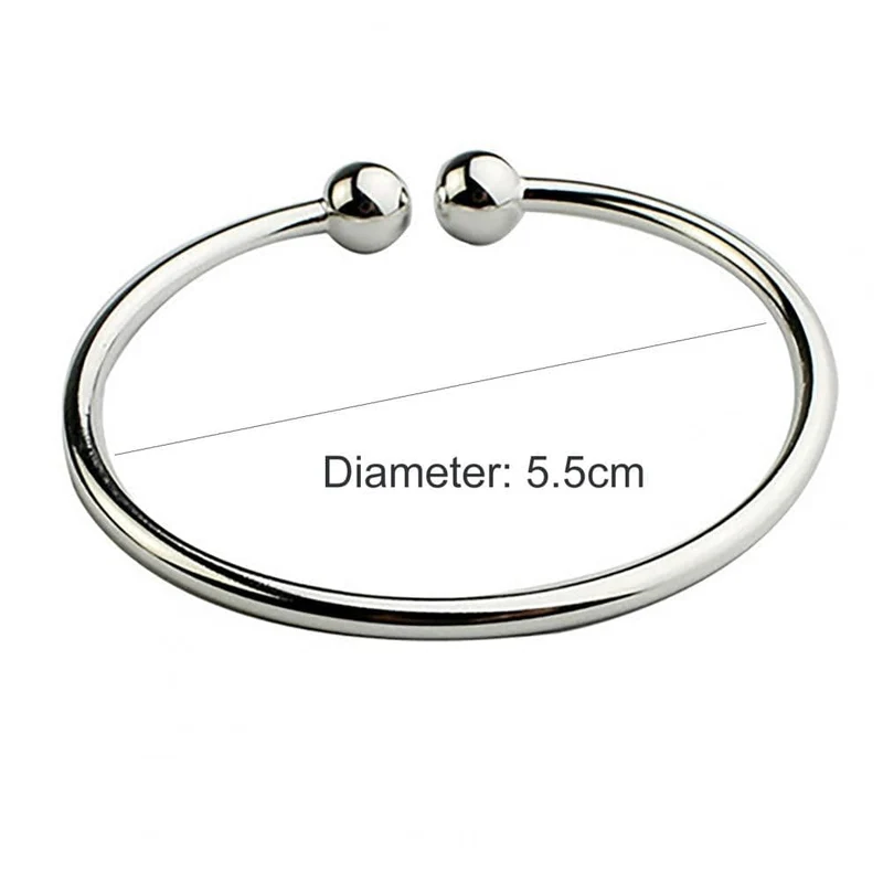 19.5 cm Mode Einfache frauen Edelstahl Versilbert Offene Hand Manschette Armband Einfache Perlen Armreif