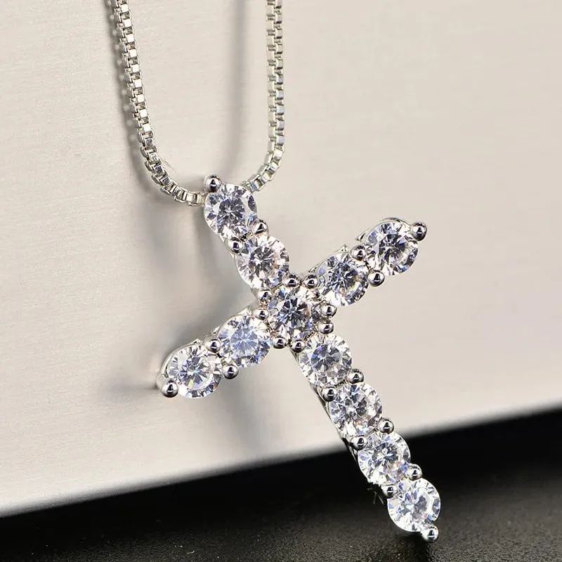 16-24 Zoll 925 Sterling Silber Halskette Box Kette Glänzender Kristall Klassischer Kreuz Anhänger Für Frauen Männer Modeschmuck Geschenke