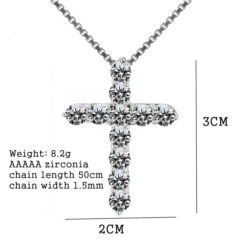 16-24 Zoll 925 Sterling Silber Halskette Box Kette Glänzender Kristall Klassischer Kreuz Anhänger Für Frauen Männer Modeschmuck Geschenke