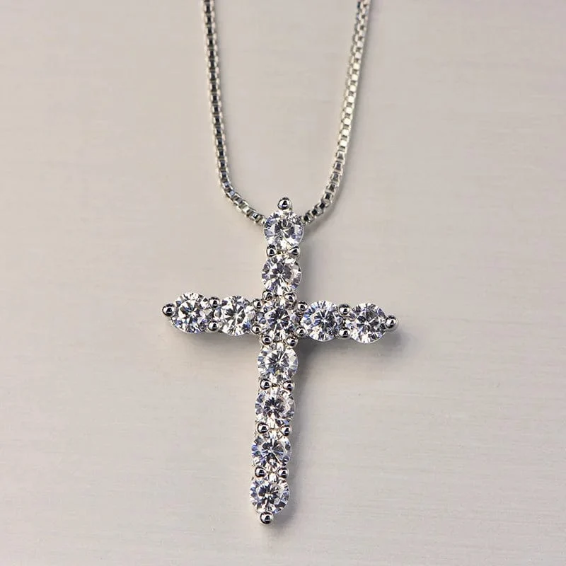 16-24 Zoll 925 Sterling Silber Halskette Box Kette Glänzender Kristall Klassischer Kreuz Anhänger Für Frauen Männer Modeschmuck Geschenke