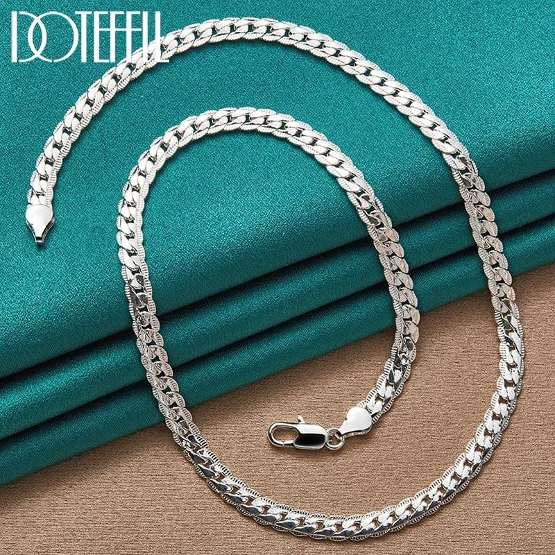 DOTEFFIL 925 Sterling Silber 6mm Seite Kette 16/18/20/22/24 Zoll Halskette Für Frauen Mann Mode Hochzeit Engagement Schmuck Geschenke