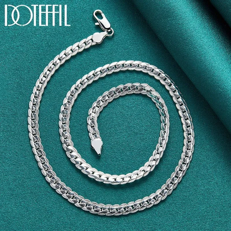 DOTEFFIL 925 Sterling Silber 6mm Seite Kette 16/18/20/22/24 Zoll Halskette Für Frauen Mann Mode Hochzeit Engagement Schmuck Geschenke