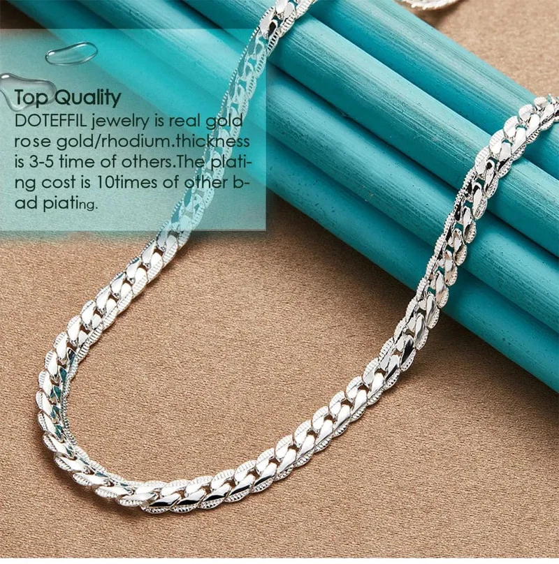 DOTEFFIL 925 Sterling Silber 6mm Seite Kette 16/18/20/22/24 Zoll Halskette Für Frauen Mann Mode Hochzeit Engagement Schmuck Geschenke
