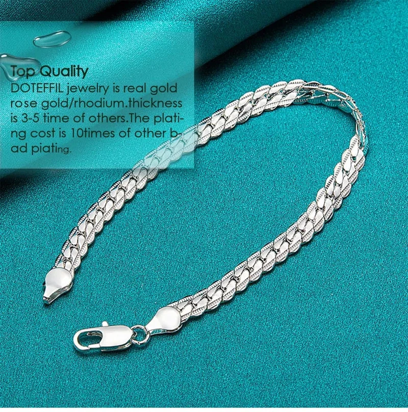 DOTEFFIL 925 Sterling Silber 6mm Seite Kette 16/18/20/22/24 Zoll Halskette Für Frauen Mann Mode Hochzeit Engagement Schmuck Geschenke