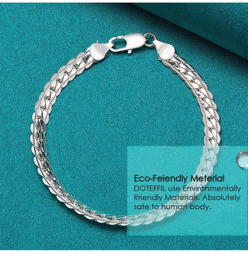 DOTEFFIL 925 Sterling Silber 6mm Seite Kette 16/18/20/22/24 Zoll Halskette Für Frauen Mann Mode Hochzeit Engagement Schmuck Geschenke