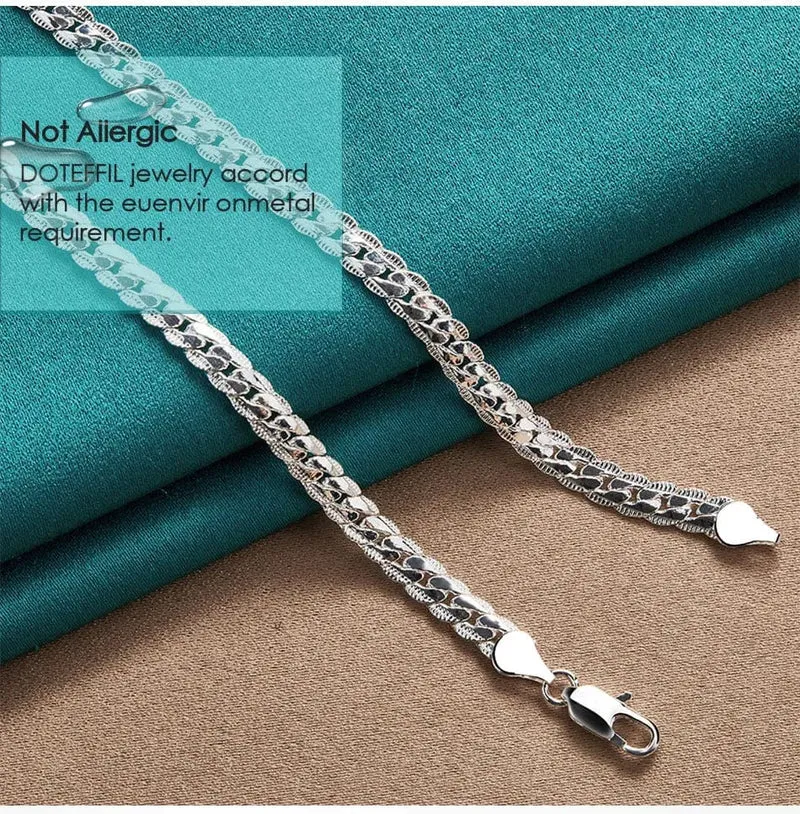 DOTEFFIL 925 Sterling Silber 6mm Seite Kette 16/18/20/22/24 Zoll Halskette Für Frauen Mann Mode Hochzeit Engagement Schmuck Geschenke
