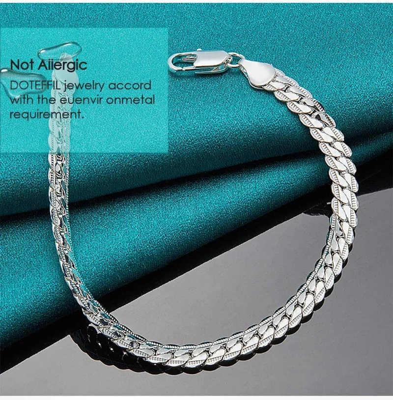 DOTEFFIL 925 Sterling Silber 6mm Seite Kette 16/18/20/22/24 Zoll Halskette Für Frauen Mann Mode Hochzeit Engagement Schmuck Geschenke