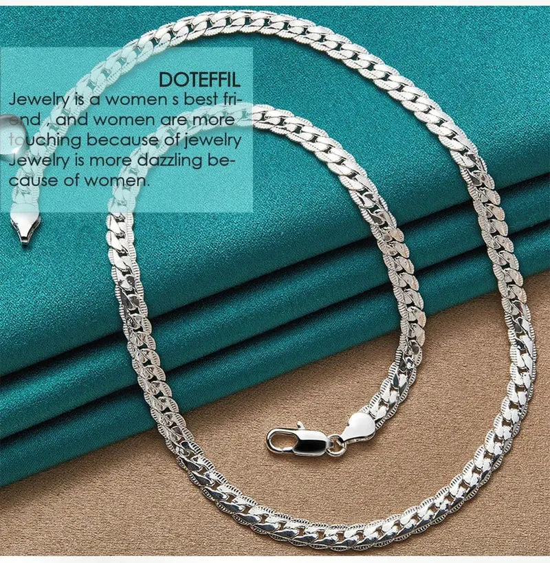 DOTEFFIL 925 Sterling Silber 6mm Seite Kette 16/18/20/22/24 Zoll Halskette Für Frauen Mann Mode Hochzeit Engagement Schmuck Geschenke