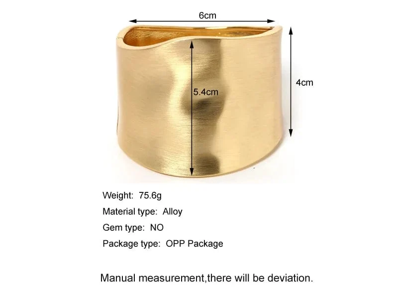 Breite Armreifen Minimalistisch Asymmetrische Legierung Matt Gold Farbe Armbänder Damen Accessoires Modeschmuck Verlobungsfeier Geschenk