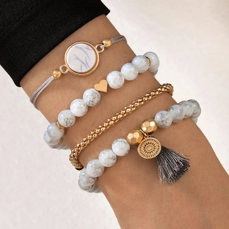 Tocona Boho Love Moon Armbänder für Frauen Charms Perle Gold Farbe Stern Klar Kristall Stein Buchstabe Seil Schmuck Zubehör 6523