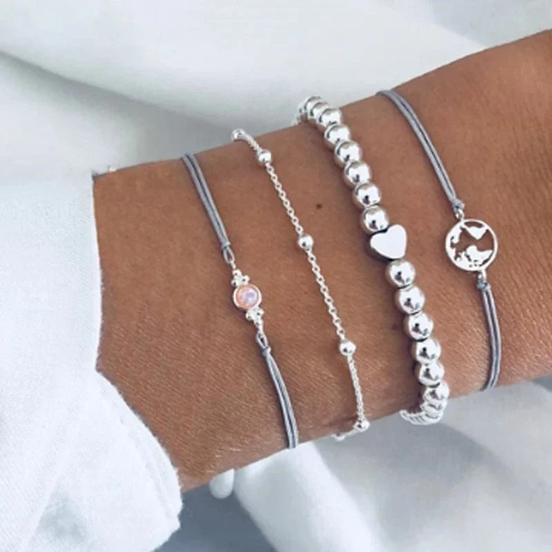 Tocona Boho Love Moon Armbänder für Frauen Charms Perle Gold Farbe Stern Klar Kristall Stein Buchstabe Seil Schmuck Zubehör 6523