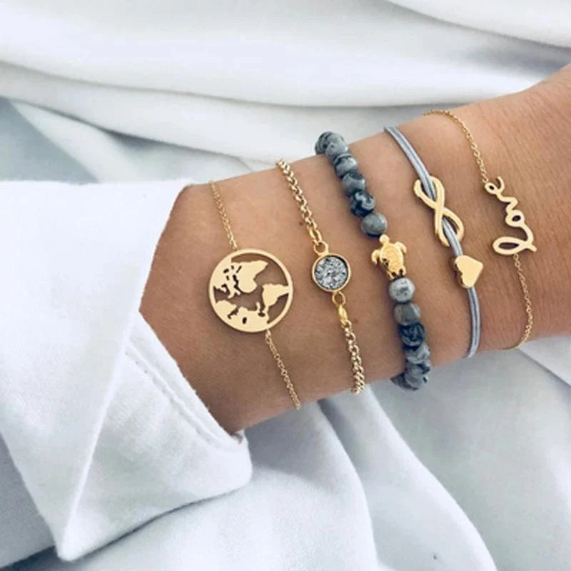 Tocona Boho Love Moon Armbänder für Frauen Charms Perle Gold Farbe Stern Klar Kristall Stein Buchstabe Seil Schmuck Zubehör 6523