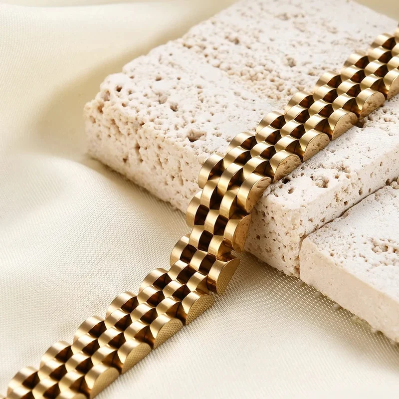 VQYSKO Trendy Minimalistisches Uhrenarmband aus Edelstahl mit Goldbeschichtung für Damen/Herren, Schmuck, Geschenke für Paare