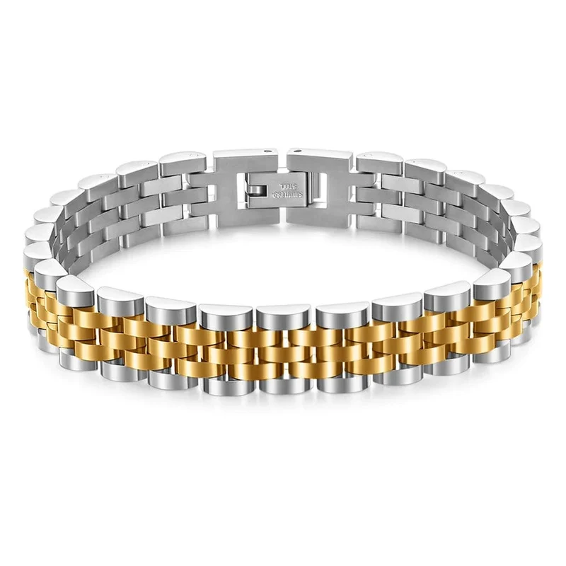 VQYSKO Trendy Minimalistisches Uhrenarmband aus Edelstahl mit Goldbeschichtung für Damen/Herren, Schmuck, Geschenke für Paare