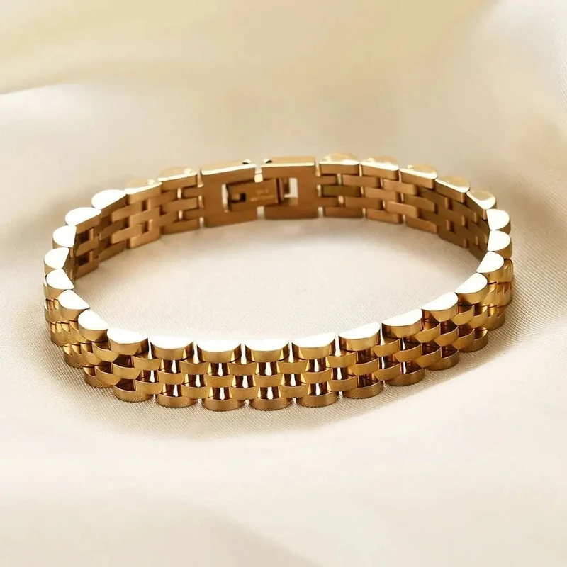 VQYSKO Trendy Minimalistisches Uhrenarmband aus Edelstahl mit Goldbeschichtung für Damen/Herren, Schmuck, Geschenke für Paare