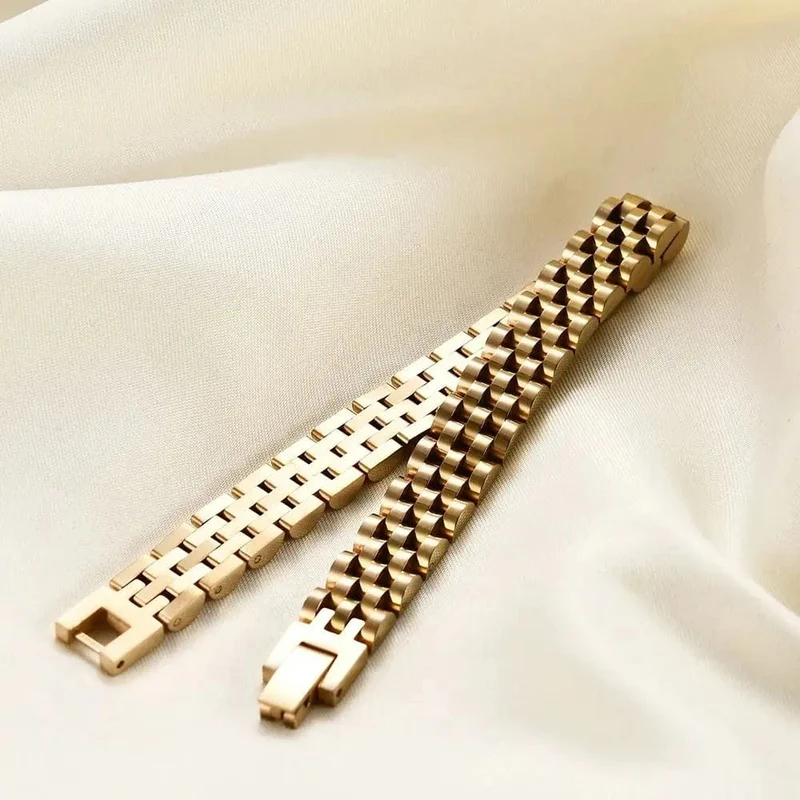 VQYSKO Trendy Minimalistisches Uhrenarmband aus Edelstahl mit Goldbeschichtung für Damen/Herren, Schmuck, Geschenke für Paare