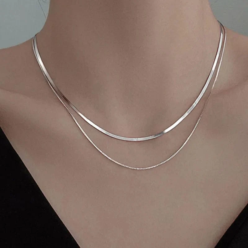 2023 S925 Silber Doppelschicht Box Kette Schlange Schlüsselbein Kette Halskette Weibliche Mode Hip-Hop Retro Einzigartiges Design Edlen Schmuck