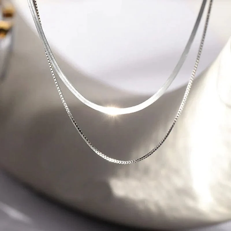 2023 S925 Silber Doppelschicht Box Kette Schlange Schlüsselbein Kette Halskette Weibliche Mode Hip-Hop Retro Einzigartiges Design Edlen Schmuck