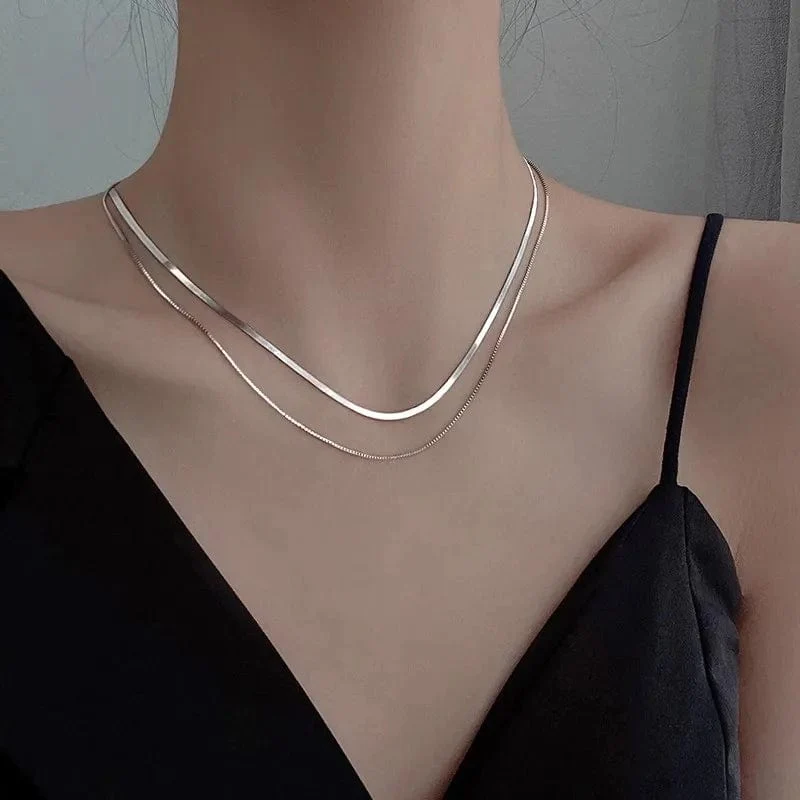 2023 S925 Silber Doppelschicht Box Kette Schlange Schlüsselbein Kette Halskette Weibliche Mode Hip-Hop Retro Einzigartiges Design Edlen Schmuck