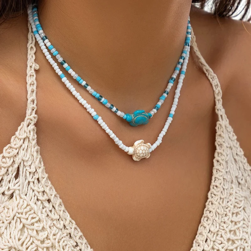 KunJoe Halsketten-Set mit Reisperlen in verschiedenen Farben und Seestern-Anhänger für Damen und Herren, modischer Strand-Halsreif, Schlüsselbeinkette