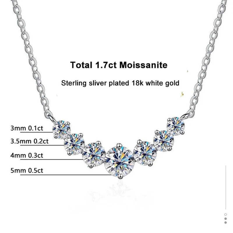 Moissanite Halskette für Frau Hochzeit Feiner Schmuck mit Zertifikaten 925 Sterling Splitter Überzogene 18k Weiß Gold Halskette