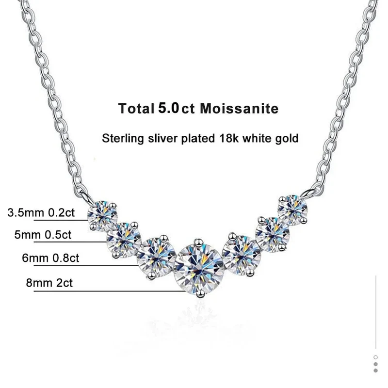 Moissanite Halskette für Frau Hochzeit Feiner Schmuck mit Zertifikaten 925 Sterling Splitter Überzogene 18k Weiß Gold Halskette