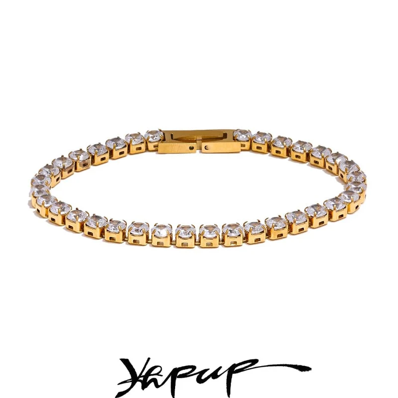 Yhpup 4mm Hochwertiger glänzender Zirkonia-Kettenarmband-Armreif für Frauen aus Edelstahl Exquisiter Premium-Schmuck Neu