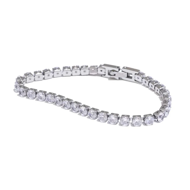 Yhpup 4mm Hochwertiger glänzender Zirkonia-Kettenarmband-Armreif für Frauen aus Edelstahl Exquisiter Premium-Schmuck Neu