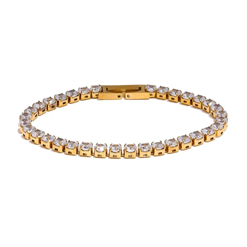 Yhpup 4mm Hochwertiger glänzender Zirkonia-Kettenarmband-Armreif für Frauen aus Edelstahl Exquisiter Premium-Schmuck Neu