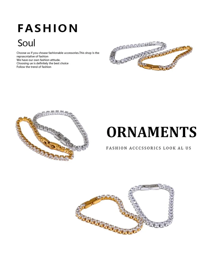 Yhpup 4mm Hochwertiger glänzender Zirkonia-Kettenarmband-Armreif für Frauen aus Edelstahl Exquisiter Premium-Schmuck Neu