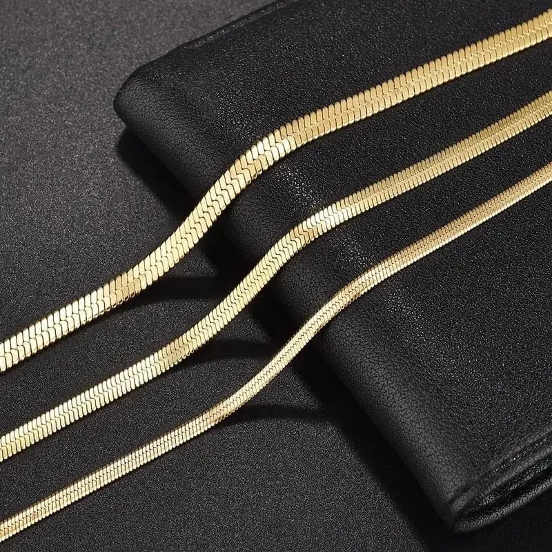 Hochwertiges, vergoldetes Edelstahl-Flacharmband, wasserdichte, hauchdünne Schlangenkette für Männer und Frauen, klassische Armbänder, Schmuck