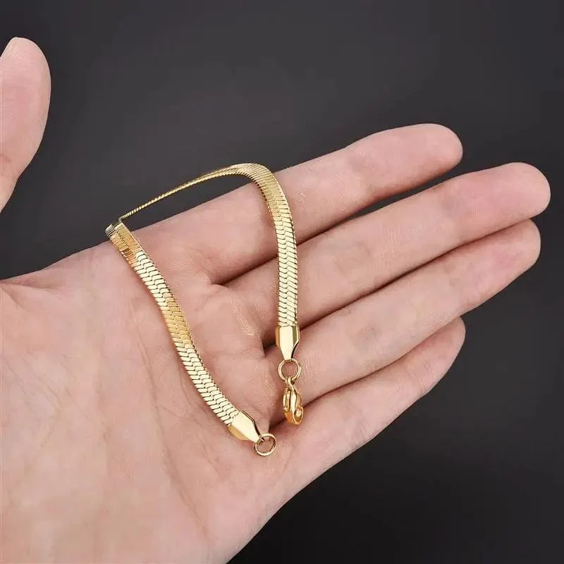 Hochwertiges, vergoldetes Edelstahl-Flacharmband, wasserdichte, hauchdünne Schlangenkette für Männer und Frauen, klassische Armbänder, Schmuck