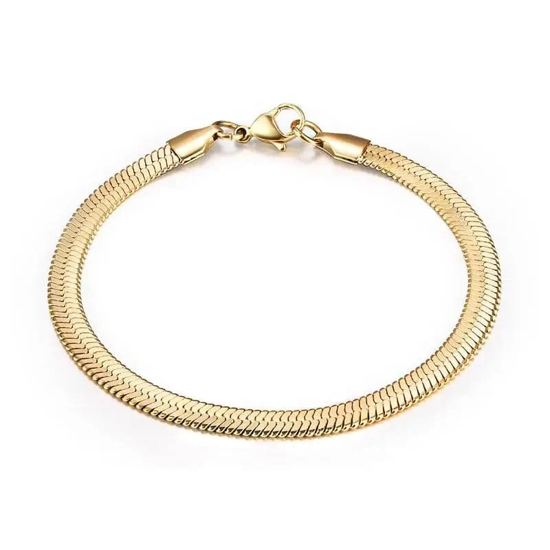 Hochwertiges, vergoldetes Edelstahl-Flacharmband, wasserdichte, hauchdünne Schlangenkette für Männer und Frauen, klassische Armbänder, Schmuck