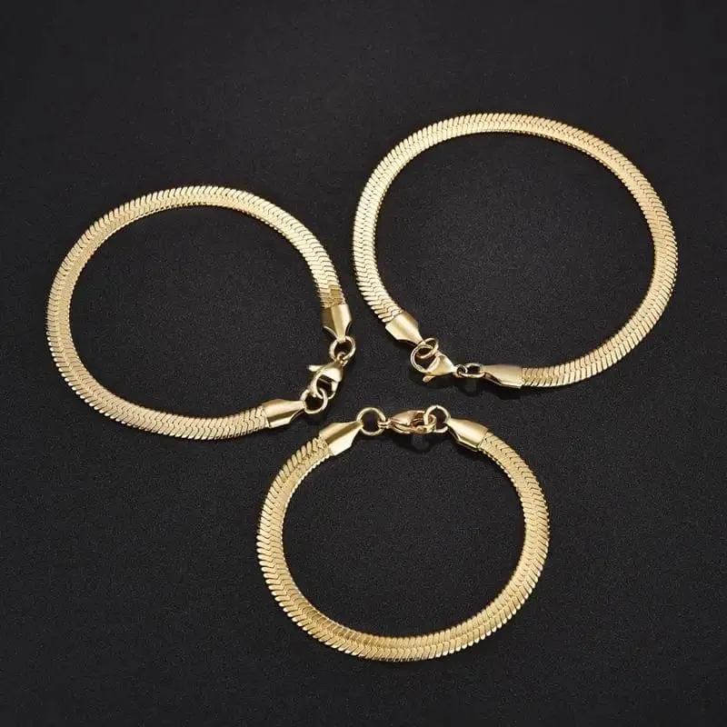 Hochwertiges, vergoldetes Edelstahl-Flacharmband, wasserdichte, hauchdünne Schlangenkette für Männer und Frauen, klassische Armbänder, Schmuck