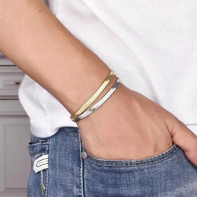 Hochwertiges, vergoldetes Edelstahl-Flacharmband, wasserdichte, hauchdünne Schlangenkette für Männer und Frauen, klassische Armbänder, Schmuck