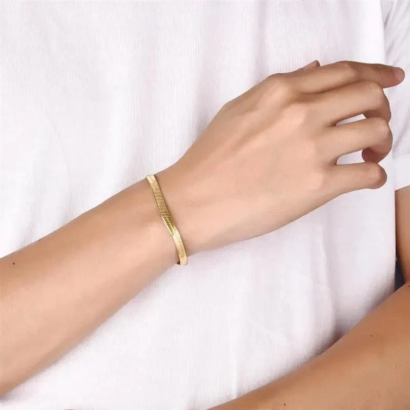 Hochwertiges, vergoldetes Edelstahl-Flacharmband, wasserdichte, hauchdünne Schlangenkette für Männer und Frauen, klassische Armbänder, Schmuck