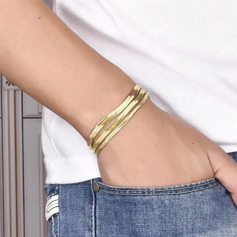Hochwertiges, vergoldetes Edelstahl-Flacharmband, wasserdichte, hauchdünne Schlangenkette für Männer und Frauen, klassische Armbänder, Schmuck