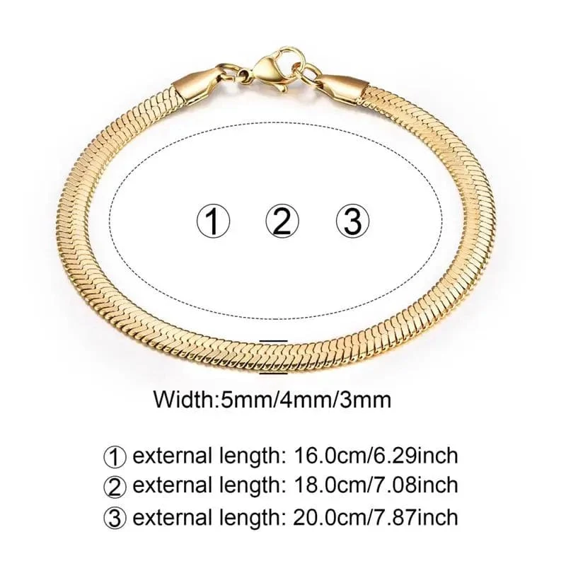 Hochwertiges, vergoldetes Edelstahl-Flacharmband, wasserdichte, hauchdünne Schlangenkette für Männer und Frauen, klassische Armbänder, Schmuck