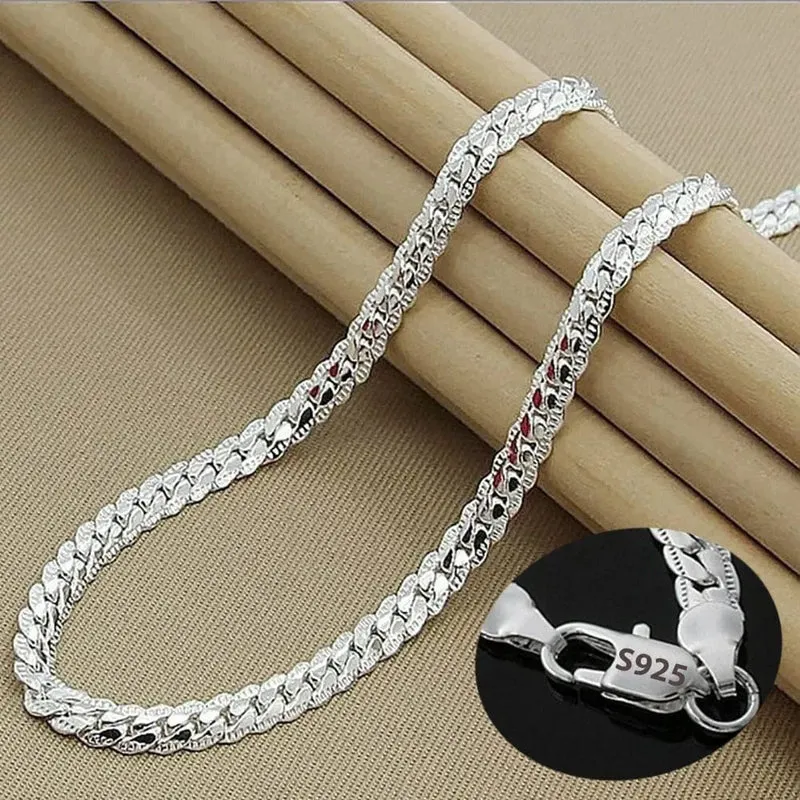 Schöne 925 Sterling Silber 6MM volle seitliche Kette Halskette für Frauen Männer Mode Schmuck Sets Hochzeitsgeschenk