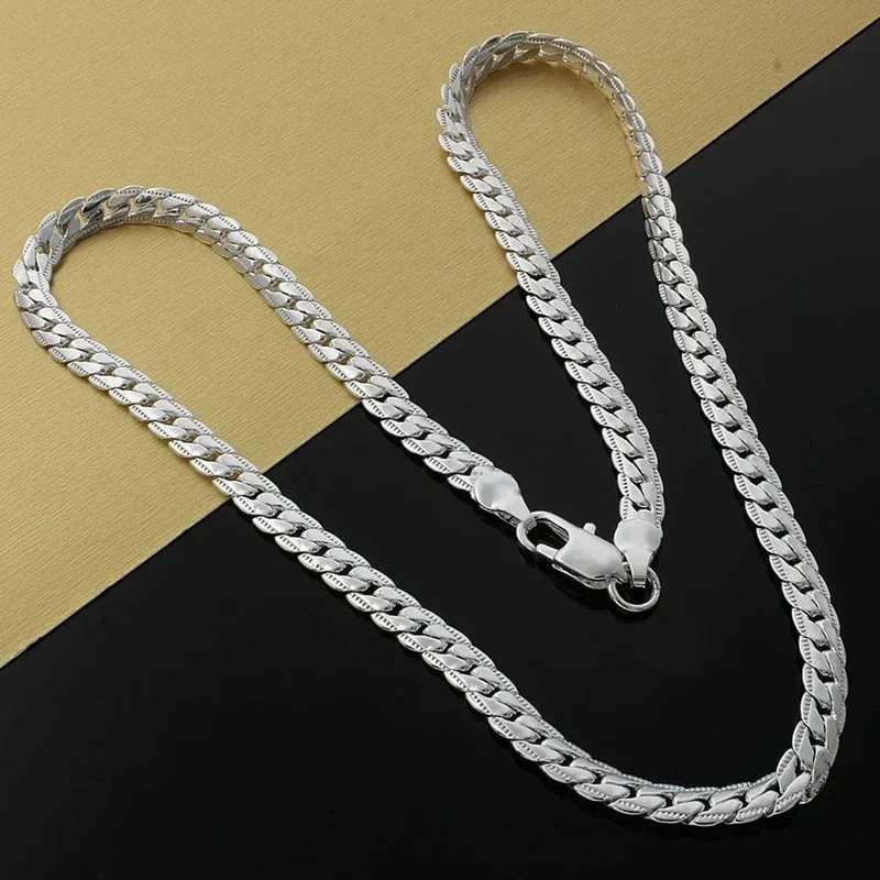 Schöne 925 Sterling Silber 6MM volle seitliche Kette Halskette für Frauen Männer Mode Schmuck Sets Hochzeitsgeschenk