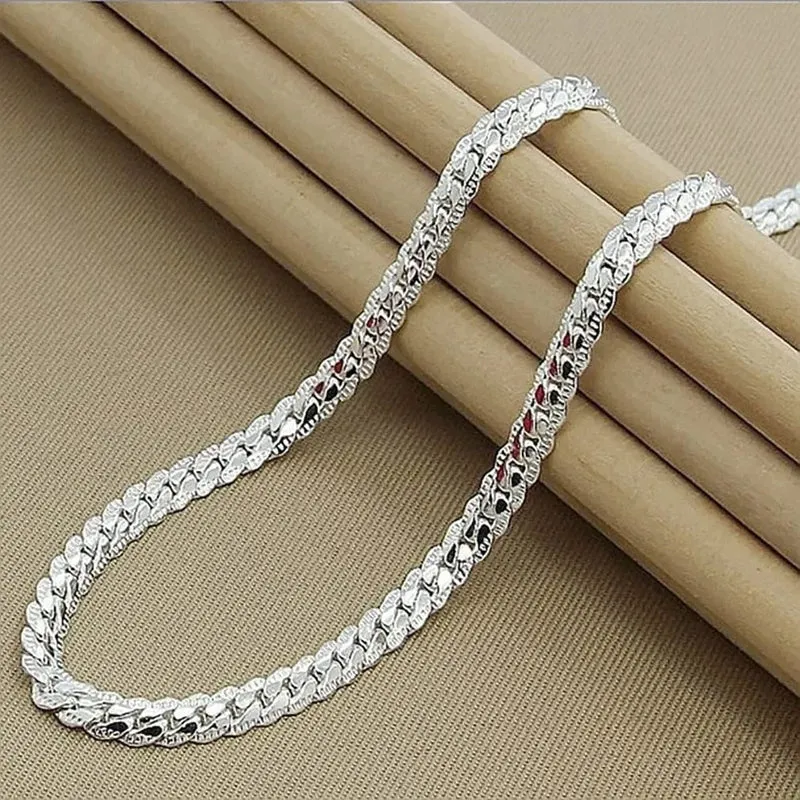 Schöne 925 Sterling Silber 6MM volle seitliche Kette Halskette für Frauen Männer Mode Schmuck Sets Hochzeitsgeschenk